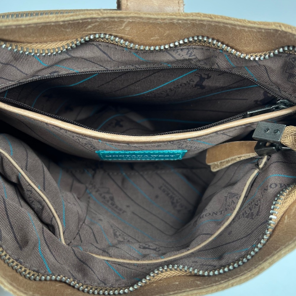 Montana‎ West Womens Leather Concealed Carry Crossbody Bag Brown Western Studded - Picture 8 of 13